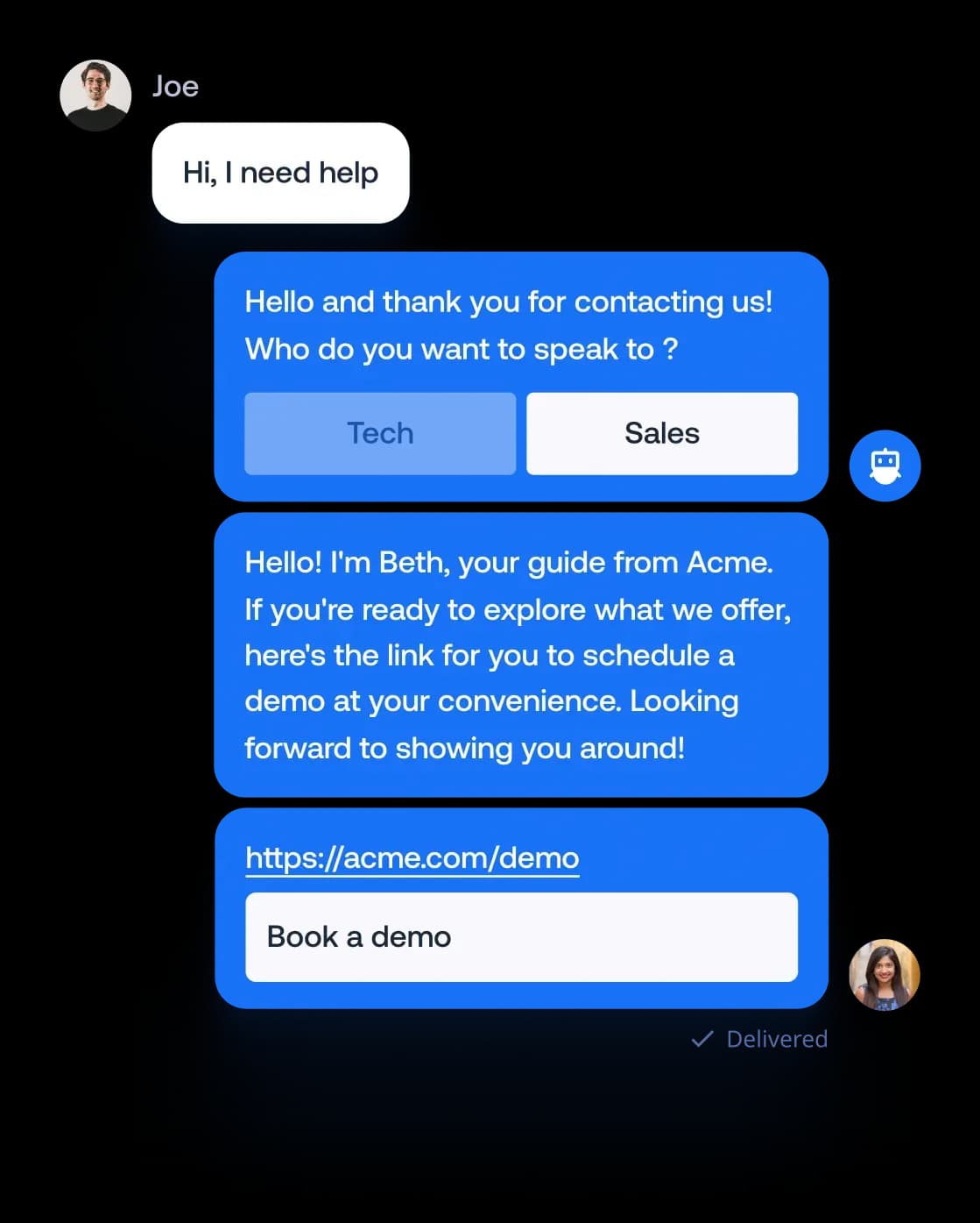 Transition elegantly between bots and teams