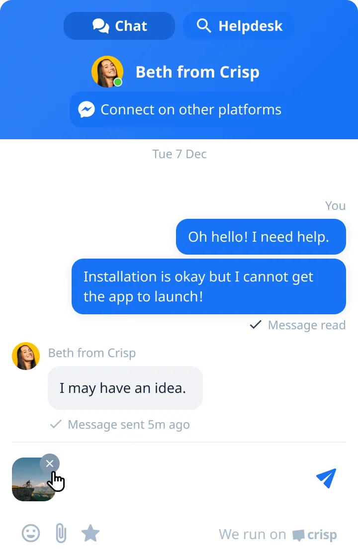 TalkFuze live chat widget preview showing customer conversation